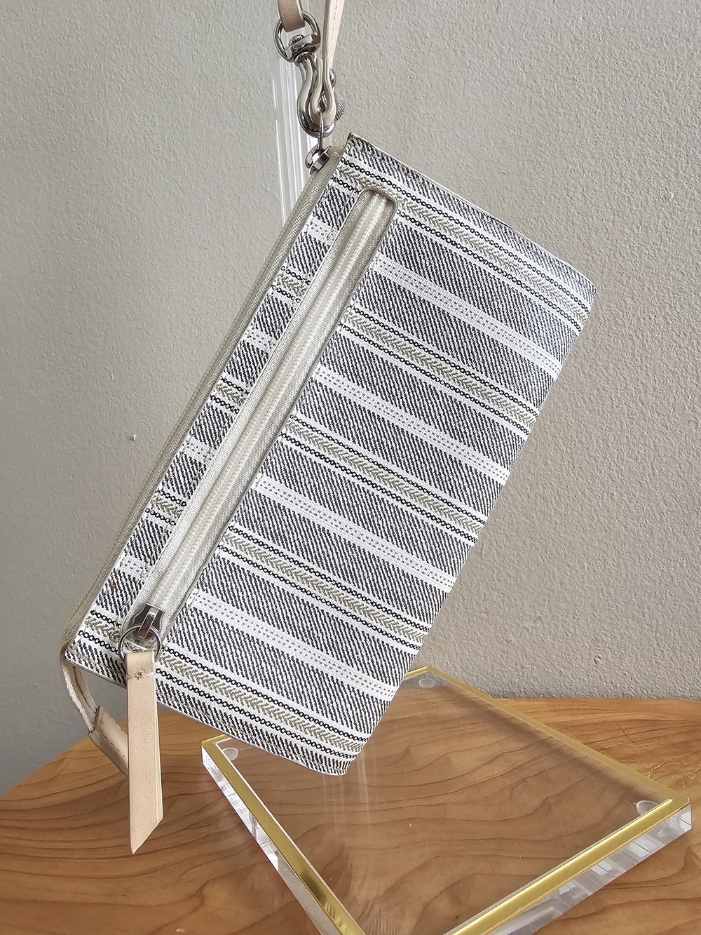 COACH Striped Wristlet in Cream and Black - Picture 6 of 7